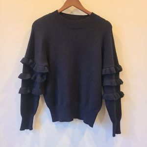 Anthropologie Line + Dot Womens Mockneck Pullover Sweater Small Black Ruffle